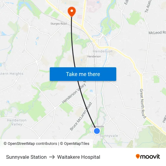 Sunnyvale Station to Waitakere Hospital map