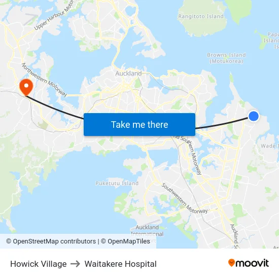 Howick Village to Waitakere Hospital map