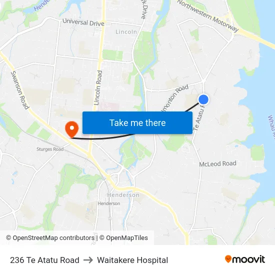 236 Te Atatu Road to Waitakere Hospital map