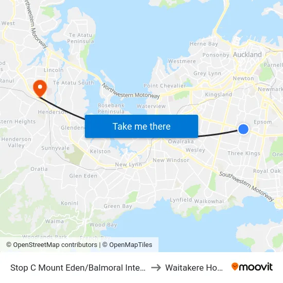 Stop C Mount Eden/Balmoral Interchange to Waitakere Hospital map