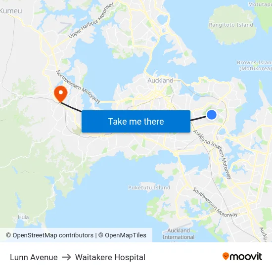 Lunn Avenue to Waitakere Hospital map