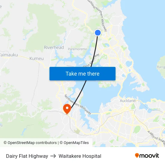 Dairy Flat Highway to Waitakere Hospital map