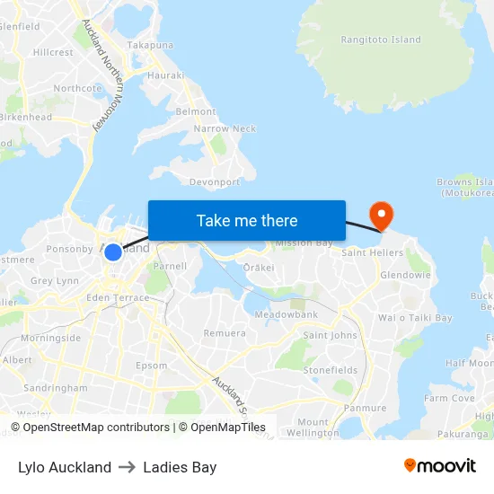 Lylo Auckland to Ladies Bay map