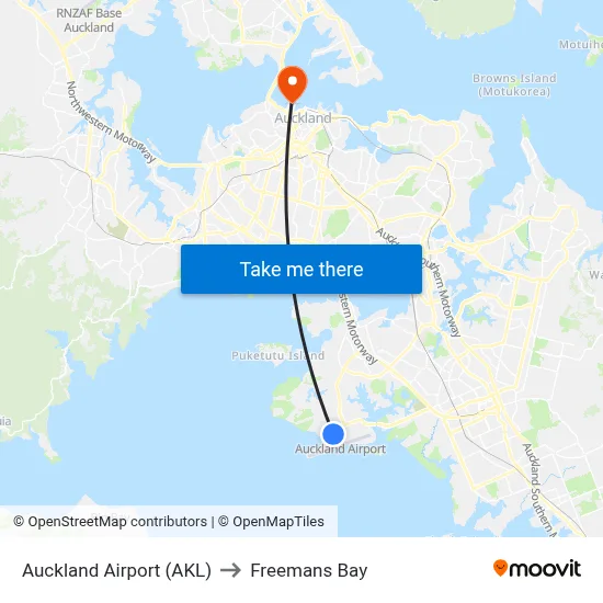 Auckland Airport (AKL) to Freemans Bay map