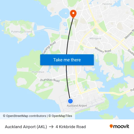 Auckland Airport (AKL) to 4 Kirkbride Road map