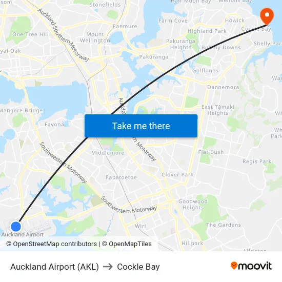 Auckland Airport (AKL) to Cockle Bay map