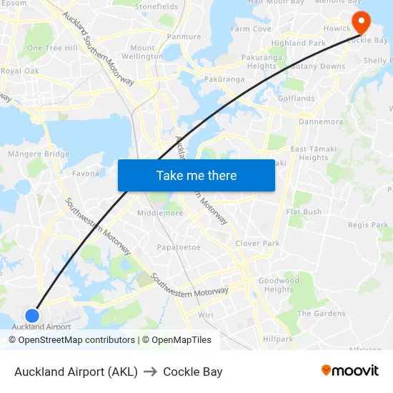 Auckland Airport (AKL) to Cockle Bay map