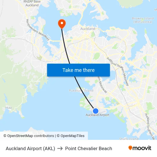 Auckland Airport (AKL) to Point Chevalier Beach map