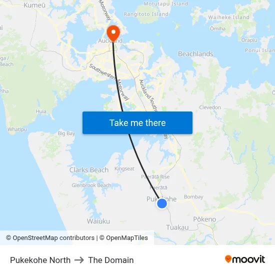 Pukekohe North to The Domain map