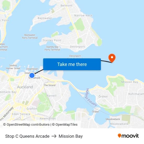 Stop C Queens Arcade to Mission Bay map