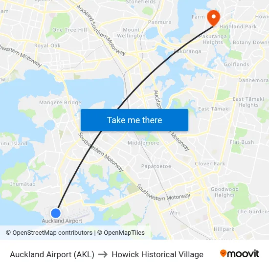 Auckland Airport (AKL) to Howick Historical Village map
