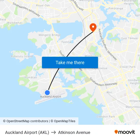 Auckland Airport (AKL) to Atkinson Avenue map