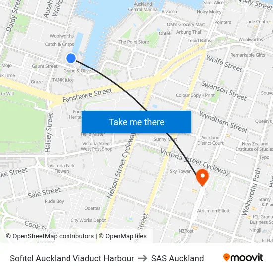 Sofitel Auckland Viaduct Harbour to SAS Auckland map