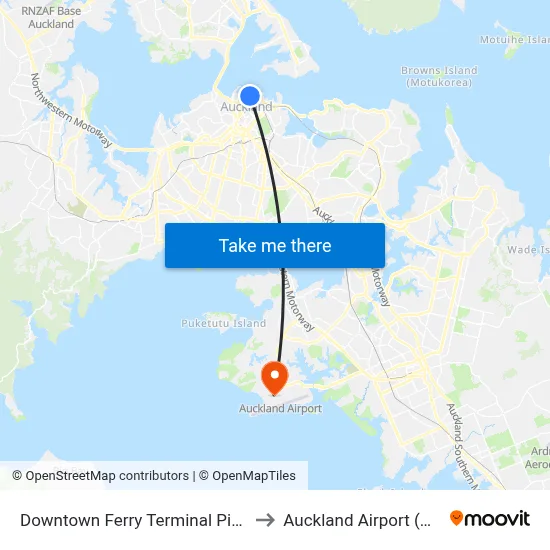 Downtown Ferry Terminal Pier 13 to Auckland Airport (AKL) map