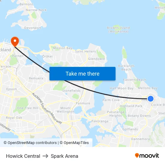 Howick Central to Spark Arena map