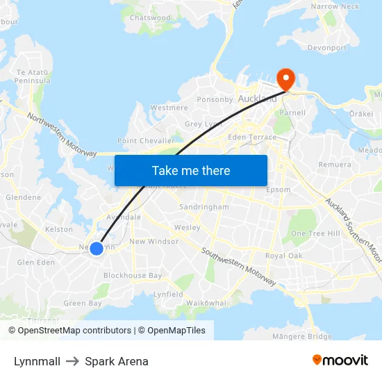 Lynnmall to Spark Arena map
