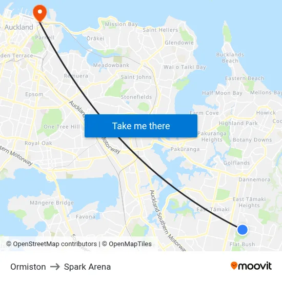 Ormiston to Spark Arena map