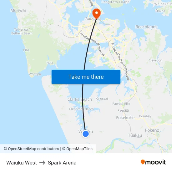Waiuku West to Spark Arena map