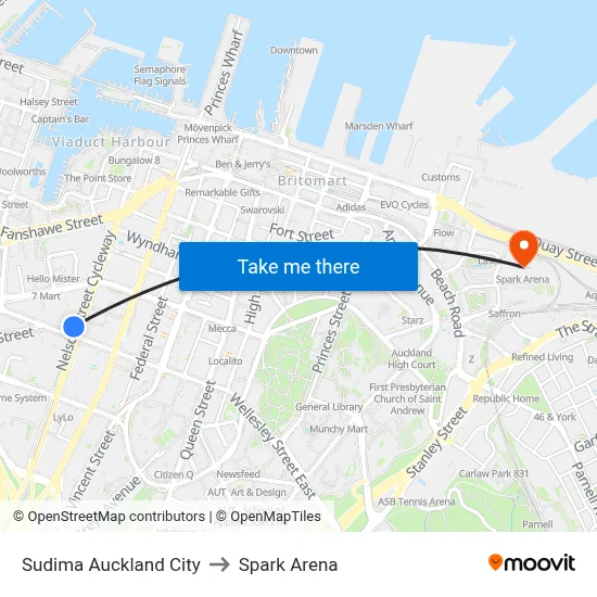 Sudima Auckland City to Spark Arena map