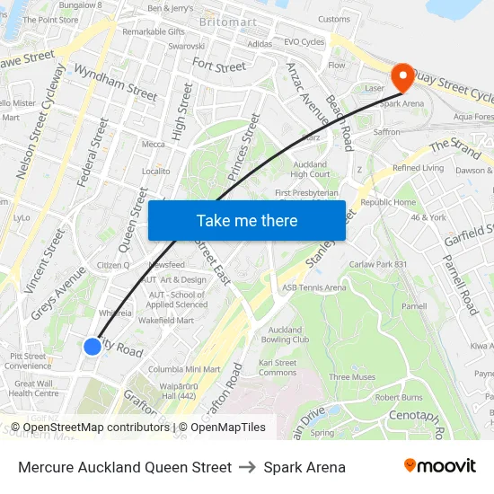 Mercure Auckland Queen Street to Spark Arena map