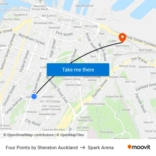 Four Points by Sheraton Auckland to Spark Arena map