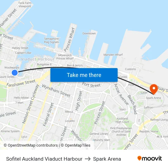 Sofitel Auckland Viaduct Harbour to Spark Arena map