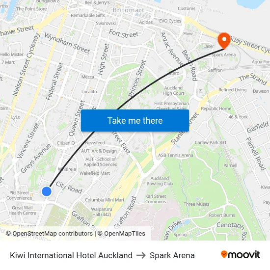 Kiwi International Hotel Auckland to Spark Arena map