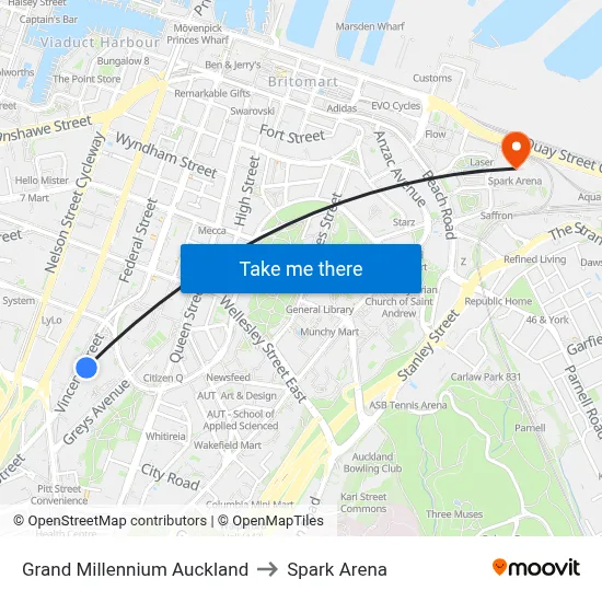 Grand Millennium Auckland to Spark Arena map
