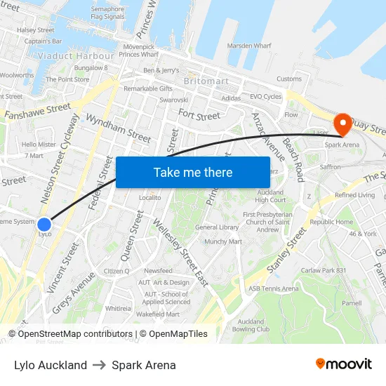 Lylo Auckland to Spark Arena map