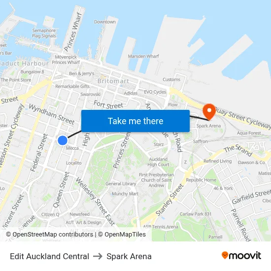 Edit Auckland Central to Spark Arena map