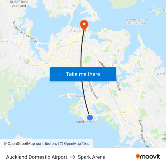Auckland Domestic Airport to Spark Arena map