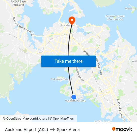 Auckland Airport (AKL) to Spark Arena map