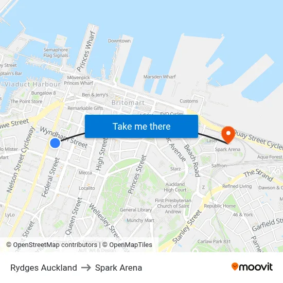 Rydges Hotel to Spark Arena map