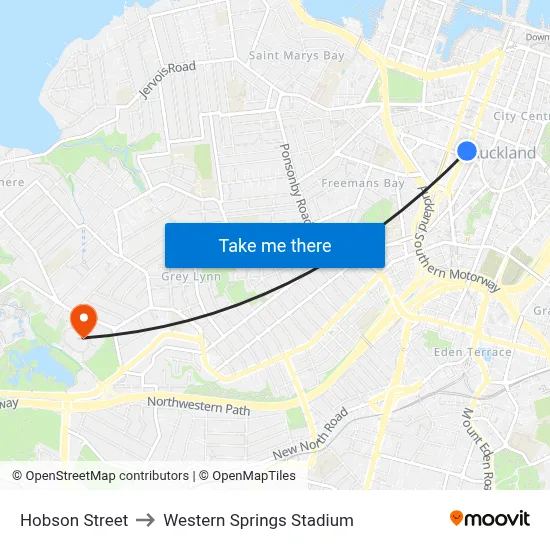 Hobson Street to Western Springs Stadium map