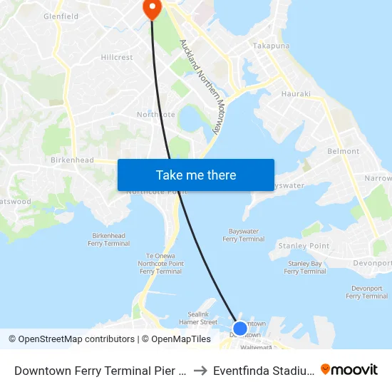 Downtown Ferry Terminal Pier 13 to Eventfinda Stadium map