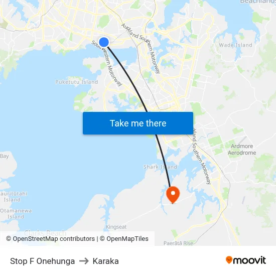 Stop F Onehunga to Karaka map