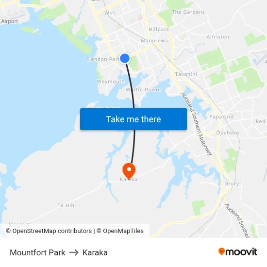 Mountfort Park to Karaka map