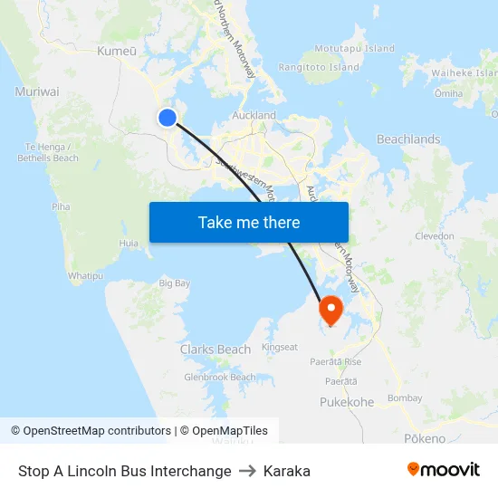 Stop A Lincoln Bus Interchange to Karaka map