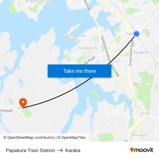 Papakura Train Station to Karaka map