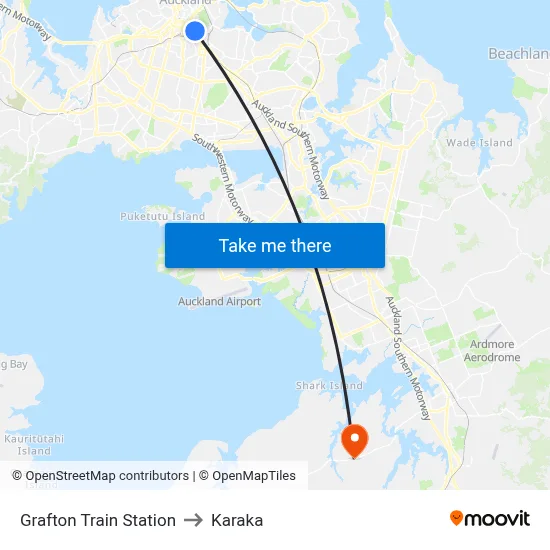 Grafton Train Station to Karaka map