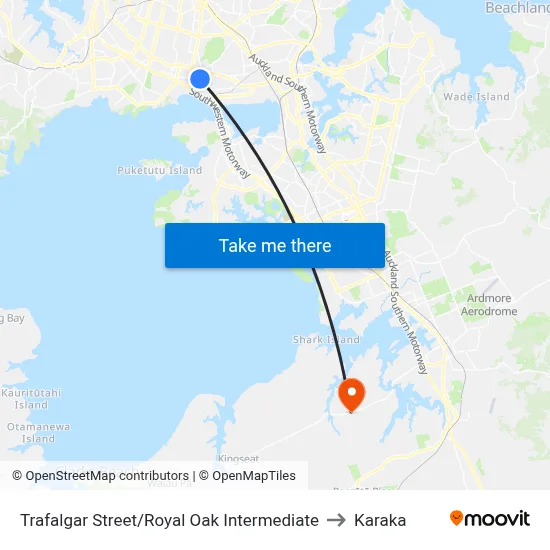 Trafalgar Street/Royal Oak Intermediate to Karaka map