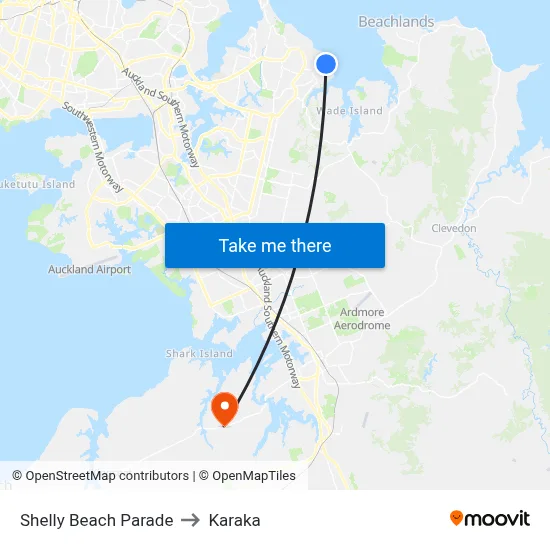 Shelly Beach Parade to Karaka map