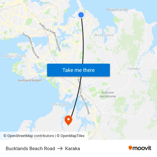 Bucklands Beach Road to Karaka map