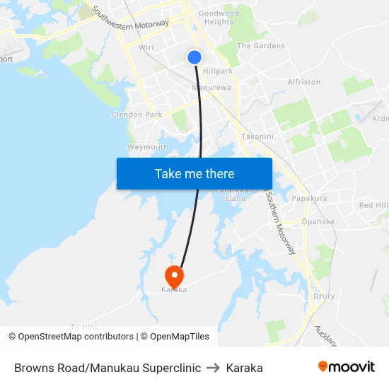 Browns Road/Manukau Superclinic to Karaka map