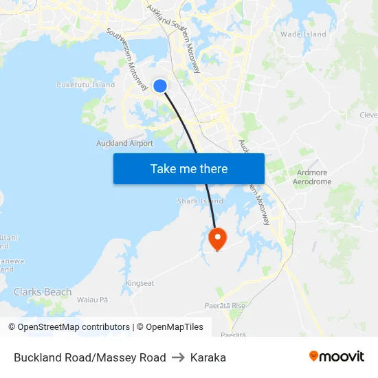 Buckland Road/Massey Road to Karaka map