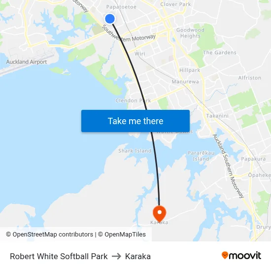 Robert White Softball Park to Karaka map
