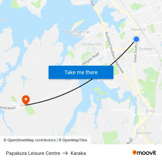 Papakura Leisure Centre to Karaka map