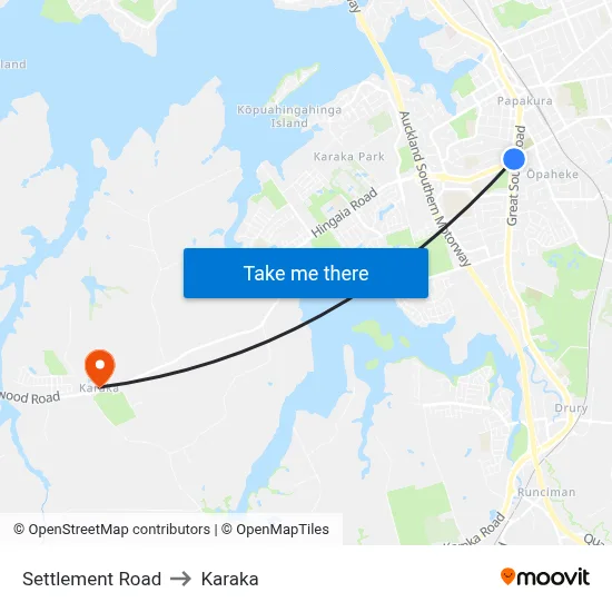 Settlement Road to Karaka map