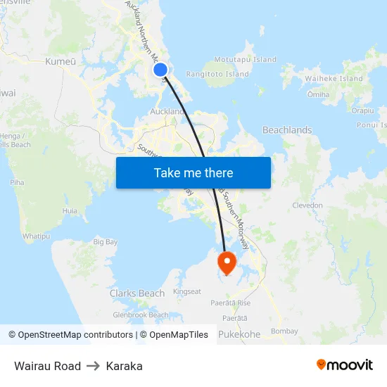 Wairau Road to Karaka map