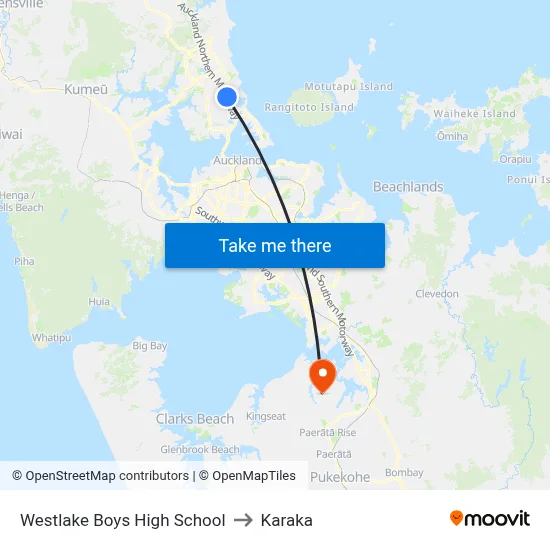 Westlake Boys High School to Karaka map